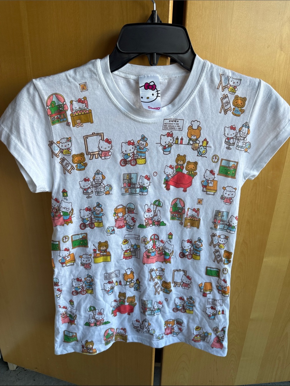 Sanrio Hello Kitty White Short Sleeve Tee with Multicolor Characters